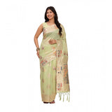 Women's Linen Cotton Printed Saree With Unstitched Blouse 5.5Mtr (Light Green)