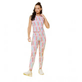 Multicolor printed polyester lycra sleeveless active wear for women on fitness routine