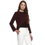 Women's Polyester Diagonal Cut Long Sleeves Blazer (Maroon)