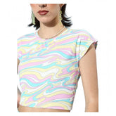 Multicolor printed polyester lycra women's cap sleeve co-ord set with slip-on and zip skirt