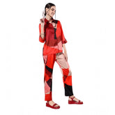 Multicolor satin colour block long sleeves women's co-ord set on clothing rack
