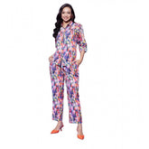Multicolor polyester floral co-ord set for women, 3/4th sleeve length, slip-on with button closure