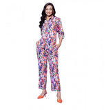 Women's Polyester Floral 3-4th Sleeve Co-Ord Set (Multicolor)