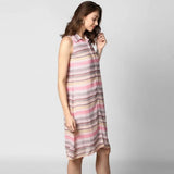 Women's Polyester Striped Sleeveless Dress (Pink)