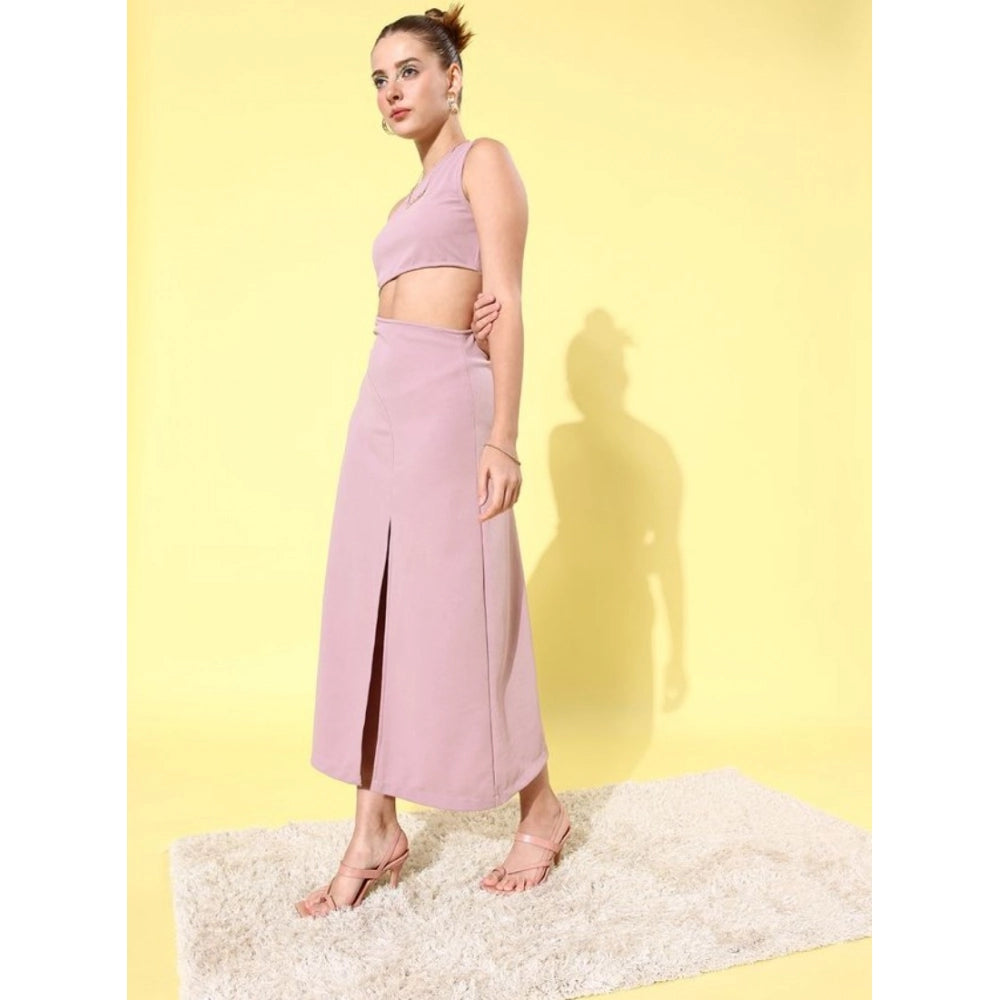 Lavender polyester lycra one-shoulder sleeveless dress for women, ankle length