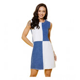 Blue denim color-blocking sleeveless dress for women, casual and fashionable