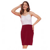 White-Maroon polyester lycra color blocking shoulder straps dress, vibrant color block pattern on women's above knee dress