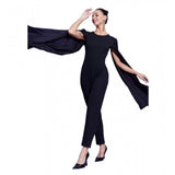 Black polyester solid cape sleeve jumpsuit for women, concealed zip closure and pant bottom style