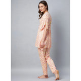 Multicolor rayon tie & dye kaftan sleeve night suit, V-neck, ankle length with slip-on pant