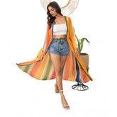 Multicolor polyester crepe printed long sleeve shrug for women, V-neck style with tie-up closure