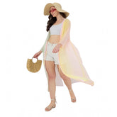Multicolor Georgette ombre short sleeve shrug for women with V-neck and tie-up closure