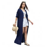Navy Rayon Crepe Lace Inserts 3/4th sleeve shrug for women, front open neck and calf length
