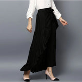 Women's Rayon Ruffled Elasticated Skirt (Black)