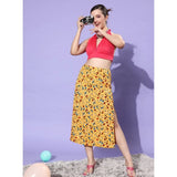 Women's Polyester Floral Side Zip Skirt (Multicolor)