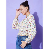 Women's multicolor polyester floral long sleeves top with V-neck, ideal for casual wear or events