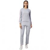 Light Grey-Pink women's cotton solid long sleeves tracksuit on model