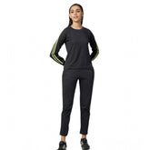 Dark Grey-Green cotton solid long sleeves women's tracksuit on model