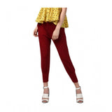 Maroon polyester elasticated trousers for women - solid pattern, ankle length with elastic closure