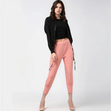Women's Polyester Solid Elasticated Trousers (Pink)
