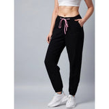 Women's Cotton Twill Solid Elasticated Trousers (Black)