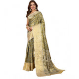 Women's Jacquard Saree With Unstitched Blouse 5.5Mtr (Olive)