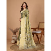 Olive Jacquard Embroidered Saree with Unstitched Blouse (5.5Mtr), traditional Indian women's fashion accessory