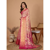 Pink jacquard embellished saree with unstitched blouse, 5.5mtr for traditional Indian wear