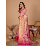 Women's Jacquard Saree With Unstitched Blouse 5.5Mtr (Pink)