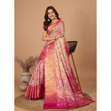 Women's Jacquard Saree With Unstitched Blouse 5.5Mtr (Pink)