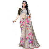 Women's Georgette Floral Printed Saree With Unstitched Blouse 5.5Mtr (Beige)