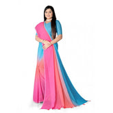 Multicolor georgette floral printed saree with unstitched blouse, 5.5Mtr on display rack