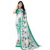 Women's Georgette Floral Printed Saree With Unstitched Blouse 5.5Mtr (Green)