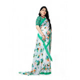Women's Georgette Floral Printed Saree With Unstitched Blouse 5.5Mtr (Green)
