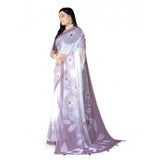 Lavender Georgette floral printed saree with unstitched blouse (5.5Mtr), traditional Indian women's wear on mannequin