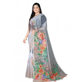 Women's Georgette Floral Printed Saree With Unstitched Blouse 5.5Mtr (Grey)