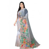 Women's Georgette Floral Printed Saree With Unstitched Blouse 5.5Mtr (Grey)