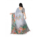 Women's Georgette Floral Printed Saree With Unstitched Blouse 5.5Mtr (Grey)
