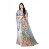 Women's Georgette Floral Printed Saree With Unstitched Blouse 5.5Mtr (Grey)