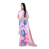 Women's Georgette Floral Printed Saree With Unstitched Blouse 5.5Mtr (Light Pink)