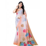 Women's Georgette Floral Printed Saree With Unstitched Blouse 5.5Mtr (Orange)