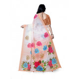 Women's Georgette Floral Printed Saree With Unstitched Blouse 5.5Mtr (Orange)