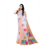 Women's Georgette Floral Printed Saree With Unstitched Blouse 5.5Mtr (Orange)