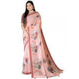 Peach georgette floral printed saree with unstitched blouse (5.5mtr), vibrant floral design on display