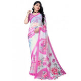 Women's Georgette Floral Printed Saree With Unstitched Blouse 5.5Mtr (Pink)