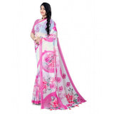 Women's Georgette Floral Printed Saree With Unstitched Blouse 5.5Mtr (Pink)