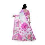 Women's Georgette Floral Printed Saree With Unstitched Blouse 5.5Mtr (Pink)