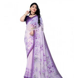 Purple georgette floral printed saree with unstitched blouse (5.5Mtr), vibrant blooms on a delicate backdrop
