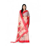 Women's Georgette Floral Printed Saree With Unstitched Blouse 5.5Mtr (Red)