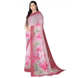 Women's Georgette Floral Printed Saree With Unstitched Blouse 5.5Mtr (Rose Pink)