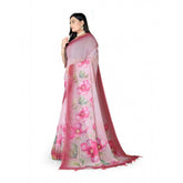 Rose pink georgette floral printed saree with unstitched blouse, 5.5mtr length